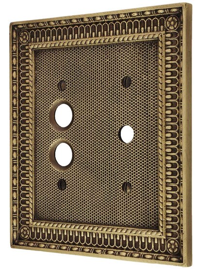 Pisano Push Button / Rotary Dimmer Combination Switch Plate in Antique Brass.